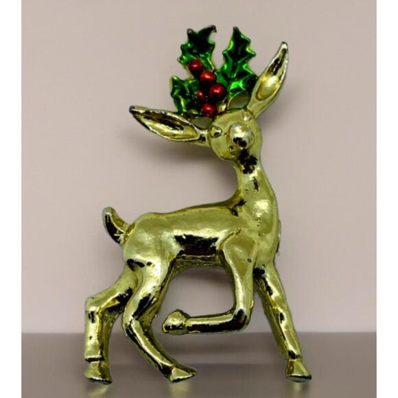 Vintage Gerry’s Christmas Brooch Set – 5 Holiday Pins: Bells, Reindeer, tree - Picture 6 of 15